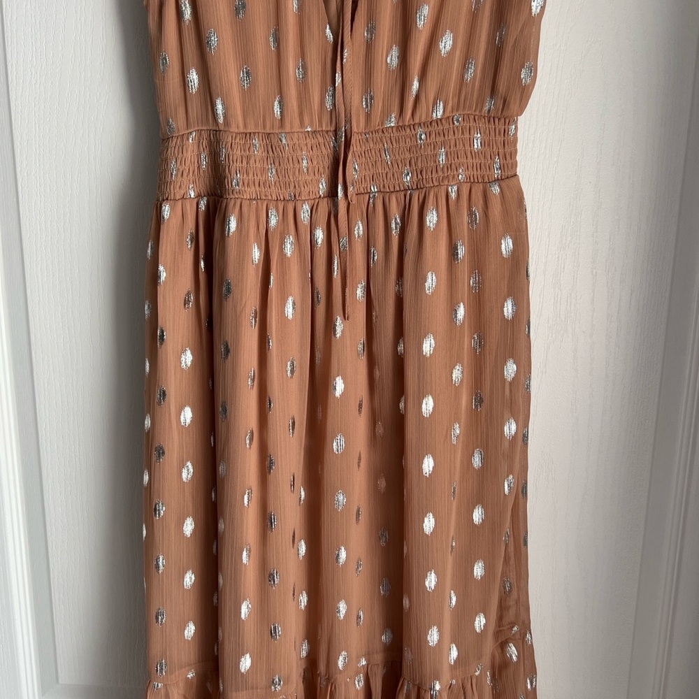 Lulus Cause To Celebrate Mauve And Silver Ruffled Tiered Midi Dress Mauve - Picture 6 of 8